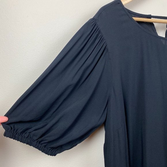 Eloquii Dress 18 Black Shift Tunic Puff Sleeve Lightweight Tie Back Plus New NWT - Picture 3 of 11